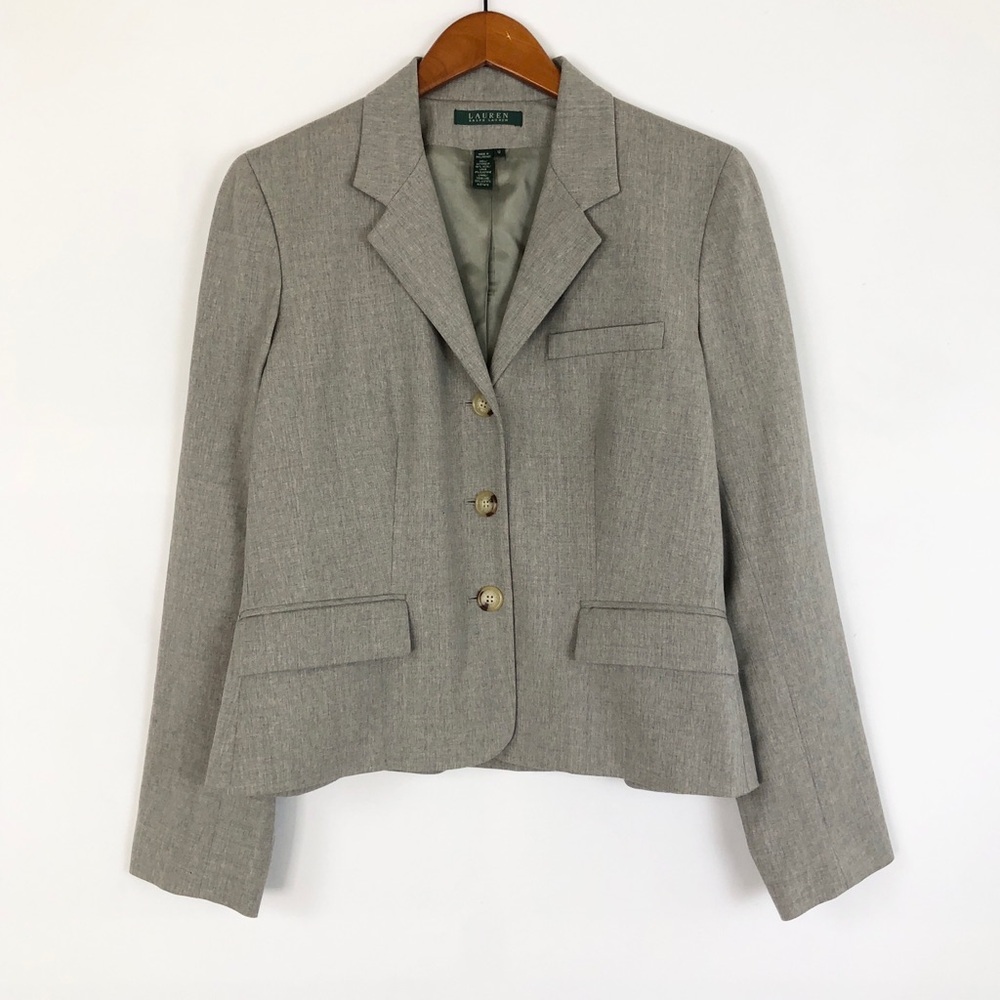 Lauren Ralph Lauren Wool Blazer‎ Stretch Gray Size 12 Work Business